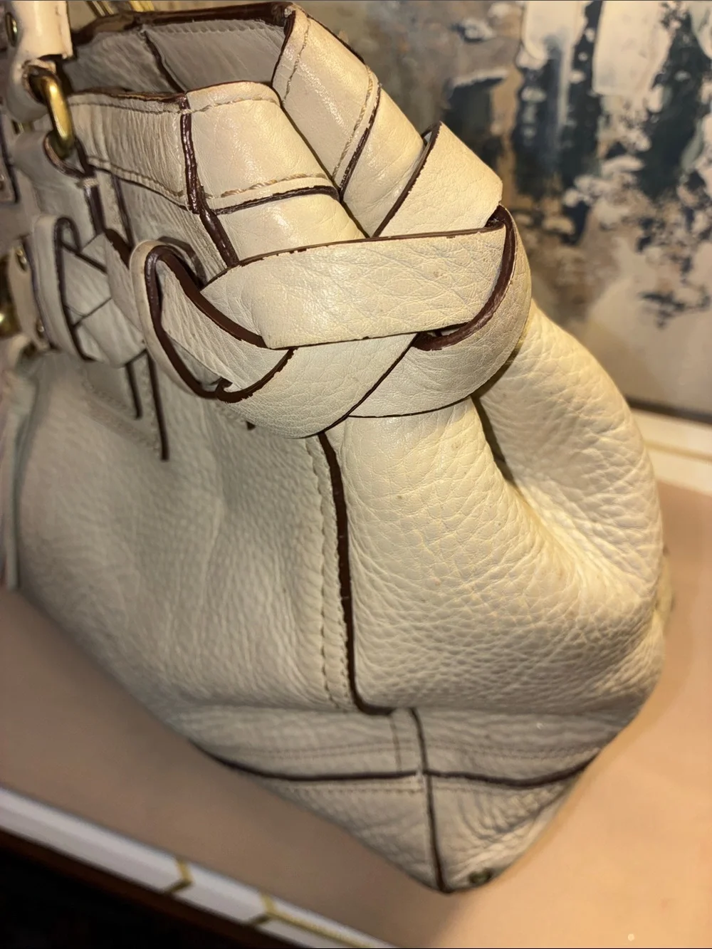 Genuine Vintage Coach Hampton 2006Cream Leather Tote with Braided Trim